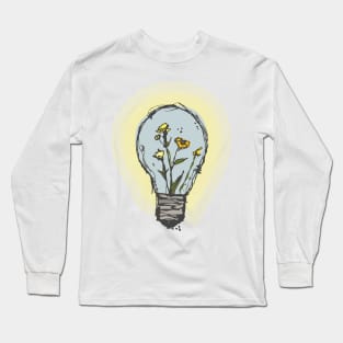 Broken bulb and yellow flowers sketch Long Sleeve T-Shirt